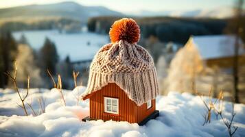 Winter Haus Miniatur - - generativ ai foto