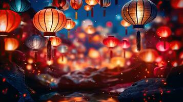 Chinesisch Laterne Festival - - ein Nacht von Licht und Tradition - - generativ ai foto