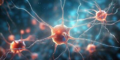 ai generiert. ai generativ. Gehirn Zellen Mensch Verstand Anatomie Medizin Hintergrund. Grafik Kunst foto