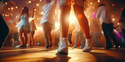 ai generiert. ai generativ. Nacht Verein Leben Menschen sind Tanzen auf Bar Kneipe Bühne. komisch Bewegung Party Zeit. Grafik Kunst foto