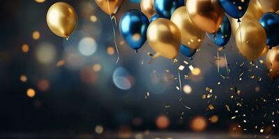 ai generiert. ai generativ. Luft Luftballons im das Hintergrund Dekoration spotten hoch. Jahrestag Party Feier Vorlage. Grafik Kunst foto