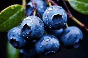 frisch Blaubeeren hängend auf Zweig, ai generiert foto