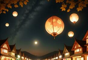 Laterne im Nacht Szene Mitte Herbst Festival ai generiert foto