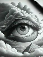 Augen mit Wolken im graviert Stil Illustration foto