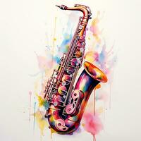 Aquarell Saxophon Illustration bunt Vektor Weiß Hintergrund foto