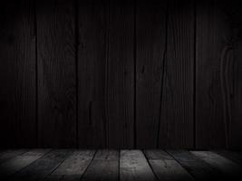 dunkle Holzwand mit grauem Holzbrett-Produktdisplay-Hintergrund foto