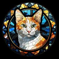 Dort ist ein Katze Gesicht befleckt Glas Illustration Kunst Kreis gestalten Vektor generativ ai foto