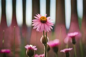 Rosa Blumen im Vorderseite von ein Zaun. KI-generiert foto