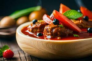 Fleischklößchen im ein Tomate Soße. KI-generiert foto