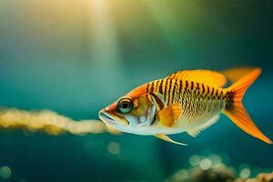 ein Fisch Schwimmen im das Ozean mit Sonnenlicht leuchtenden. KI-generiert foto