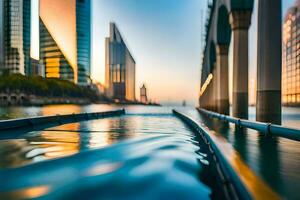 ein Aussicht von das Stadt von ein Boot. KI-generiert foto