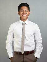 lächelnd jung Mann von Mexikaner Abstammung gegen neutral Hintergrund ai generativ foto