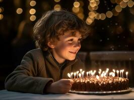 Kind weht aus das Kerzen auf ihr Geburtstag Kuchen ai generativ foto