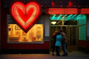 emotional Einschlag Neon- retro Stil fotografieren von Menschen ai generativ foto