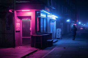 emotional Einschlag Neon- retro Stil fotografieren von Menschen ai generativ foto