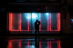 emotional Einschlag Neon- retro Stil fotografieren von Menschen ai generativ foto
