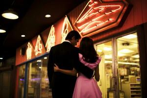 emotional Einschlag Neon- retro Stil fotografieren von Menschen ai generativ foto