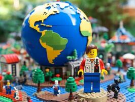 Lego Charakter erkunden ein Epos Lego Welt ai generativ foto