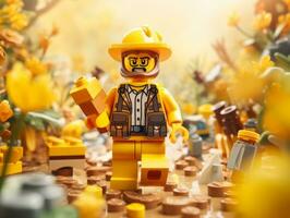 Lego Charakter erkunden ein Epos Lego Welt ai generativ foto