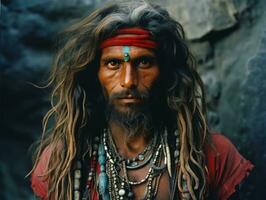 alt farbig Foto von ein indisch Mann von das früh 1900s ai generativ