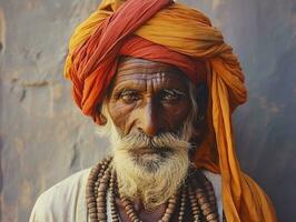 alt farbig Foto von ein indisch Mann von das früh 1900s ai generativ