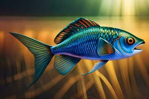 ein Fisch mit ein hell Blau und Orange Körper. KI-generiert foto