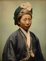 alt farbig Foto von ein asiatisch Frau von das früh 1900s ai generativ