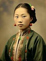 alt farbig Foto von ein asiatisch Frau von das früh 1900s ai generativ