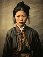 alt farbig Foto von ein asiatisch Frau von das früh 1900s ai generativ