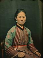 alt farbig Foto von ein asiatisch Frau von das früh 1900s ai generativ