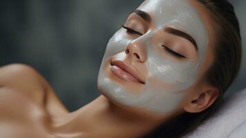 ein Frau bekommen ein Gesichts- Maske Behandlung beim ein Schönheit Salon foto