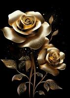 ai generativ Rose mit Gold Blätter und Silber Blütenblätter foto