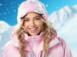 jung Frau Skifahren im Winter Jacke mit foto