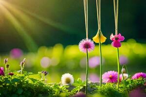 Foto Hintergrund das Sonne, Blumen, Natur, Frühling, Natur Hintergrund, Hintergrund hd Hintergrund. KI-generiert