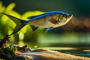 Foto Hintergrund Fisch, das Himmel, das Wasser, das Gras, das Pflanzen, das Pflanzen,. KI-generiert