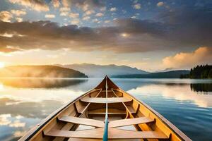 das Boot ist auf das Wasser beim Sonnenuntergang. KI-generiert foto