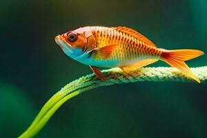 ein klein Fisch ist Sitzung auf oben von ein Pflanze. KI-generiert foto