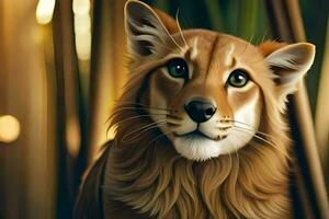 ein Digital Gemälde von ein Löwe suchen beim das Kamera. KI-generiert foto