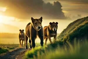 Foto Hintergrund das Himmel, Tiere, das Sonne, das Tiere, das Wölfe, das Wölfe,. KI-generiert