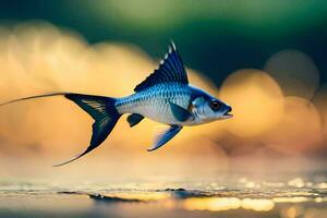 ein Fisch ist fliegend Über das Wasser. KI-generiert foto