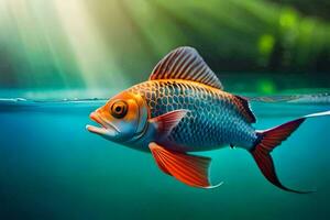 Fisch im das Wasser mit Sonnenlicht leuchtenden auf Es. KI-generiert foto