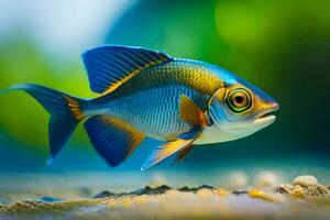 ein Fisch mit Blau und Gelb Flossen. KI-generiert foto