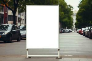 ein Plakatwand Stehen auf das Straße im das Stadt. ai generiert foto