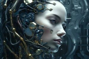 ein Frau Gesicht verschmelzen mit ein Cyborg, Erstellen ein futuristisch und surreal Bild. generativ ai foto