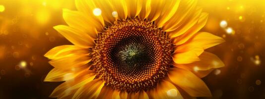 ein illustrativ Banner präsentieren ein Nahansicht von ein Blühen Sonnenblume mit kompliziert Einzelheiten, Erfassen das strahlend Schönheit und Wärme von Natur. generativ ai foto