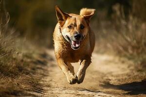 Hund beteiligt im ein Aktion Betrieb, fürsorglich, . generativ ai foto