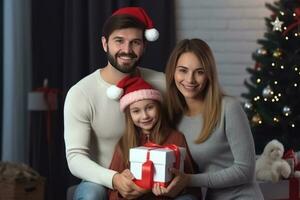 Porträt von schön glücklich Familie während Weihnachten festlich Jahreszeit. generativ ai foto