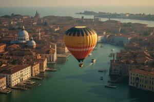 heiß Luft Ballon Reiten Über schön Venezia, Italien. generativ ai foto