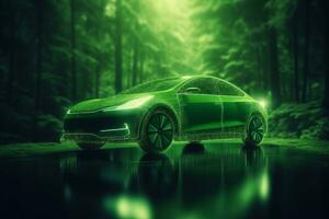 ein fotografieren von ein Grün Technologie, eine solche wie ein elektrisch Auto mit ein Sinn von Innovation und Nachhaltigkeit. das Bild sollte vermitteln ein Sinn von Fortschritt und Verantwortung. generativ ai foto