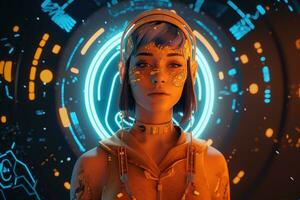 futuristisch virtuell Welten bewohnt durch ai Avatare Benutzerdefiniert entworfen mit astrologisch Züge, Farben Das Spiel das astrologisch Sonne Zeichen. bringen das Kosmos beeinflussen in vr. generativ ai foto